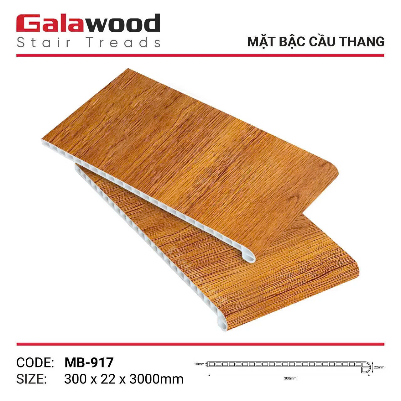 Mặt Bậc Cầu Thang Nhựa Giả Gỗ Galawood MB-917